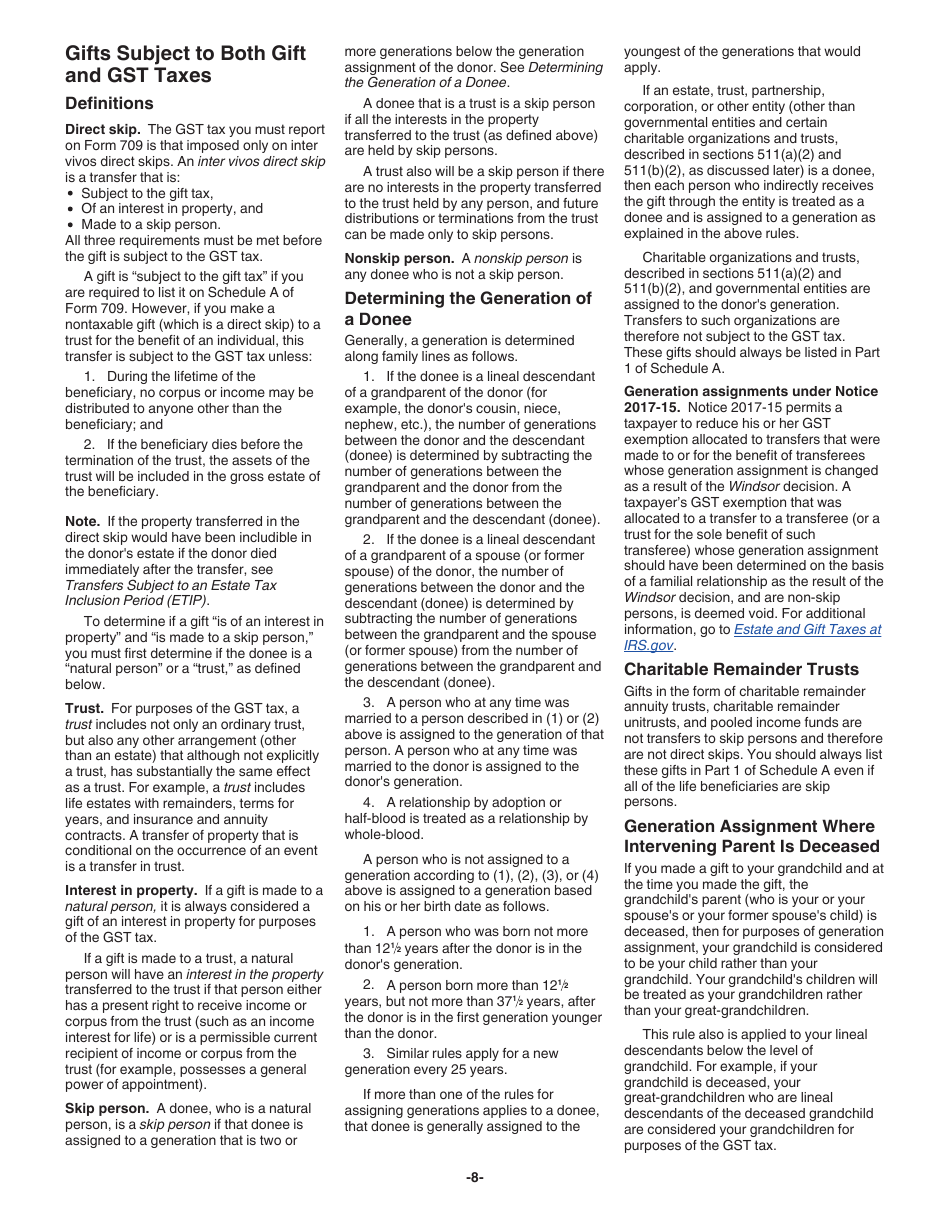 Instructions for IRS Form 709 United States Gift (And Generation-Skipping Transfer) Tax Return, Page 8
