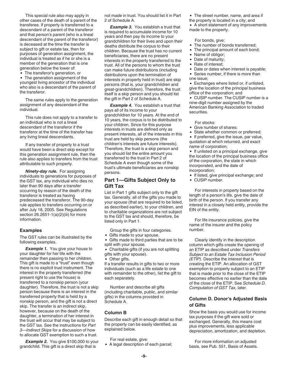 Instructions for IRS Form 709 United States Gift (And Generation-Skipping Transfer) Tax Return, Page 9