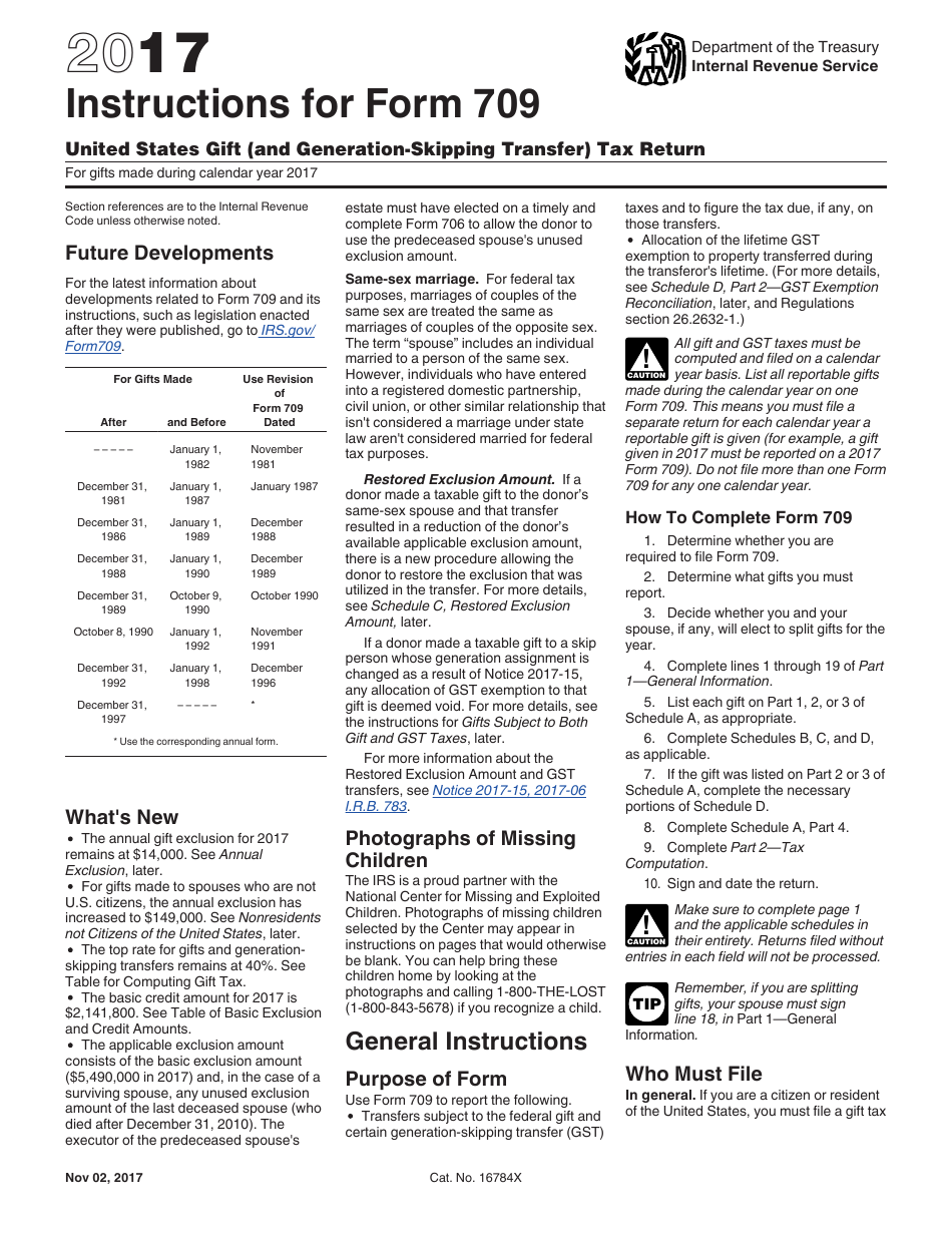 Download Instructions for IRS Form 709 United States Gift (And ...