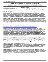 Document preview: Form SSA-437-BK Complaint Form for Allegations of Discrimination in Programs or Activities Conducted by the Social Security Administration