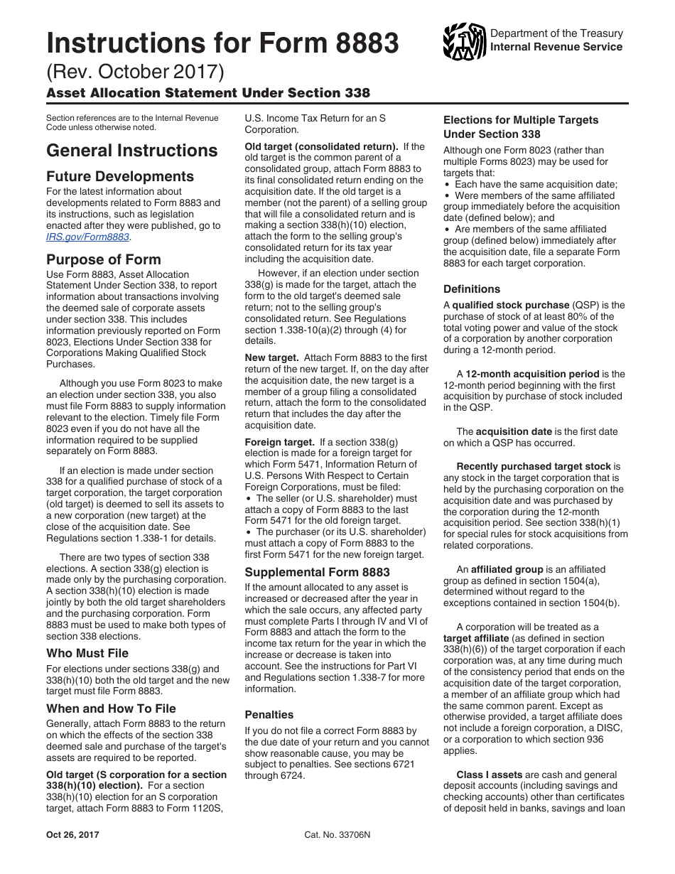 Download Instructions for IRS Form 8883 Asset Allocation Statement ...