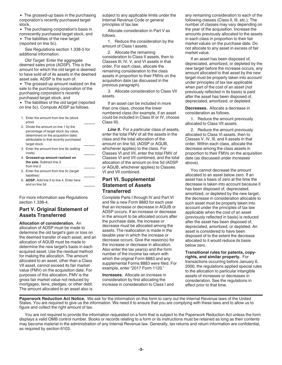 Download Instructions For Irs Form 8883 Asset Allocation Statement 