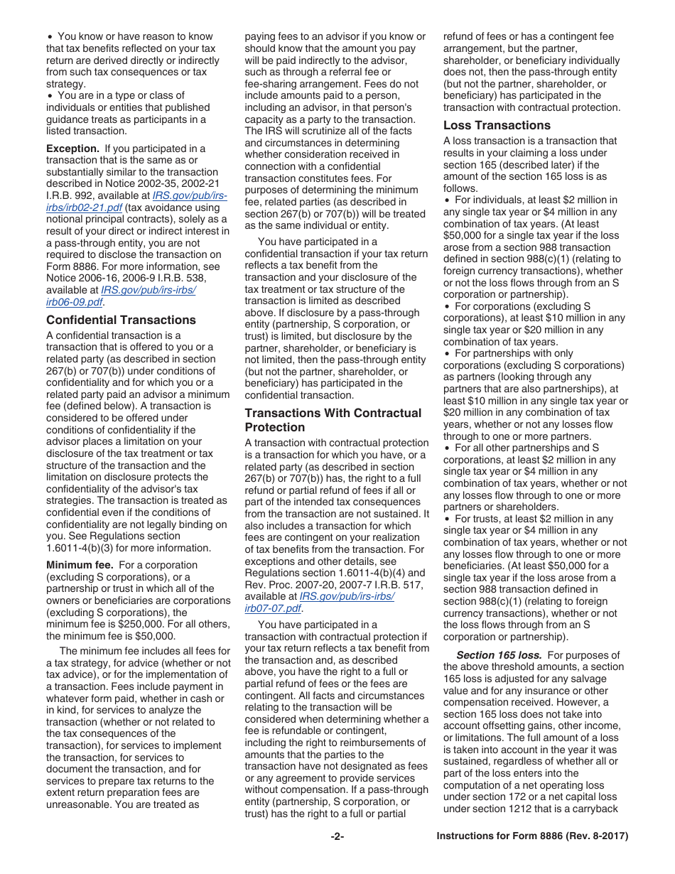Instructions for IRS Form 8886 Reportable Transaction Disclosure Statement, Page 2