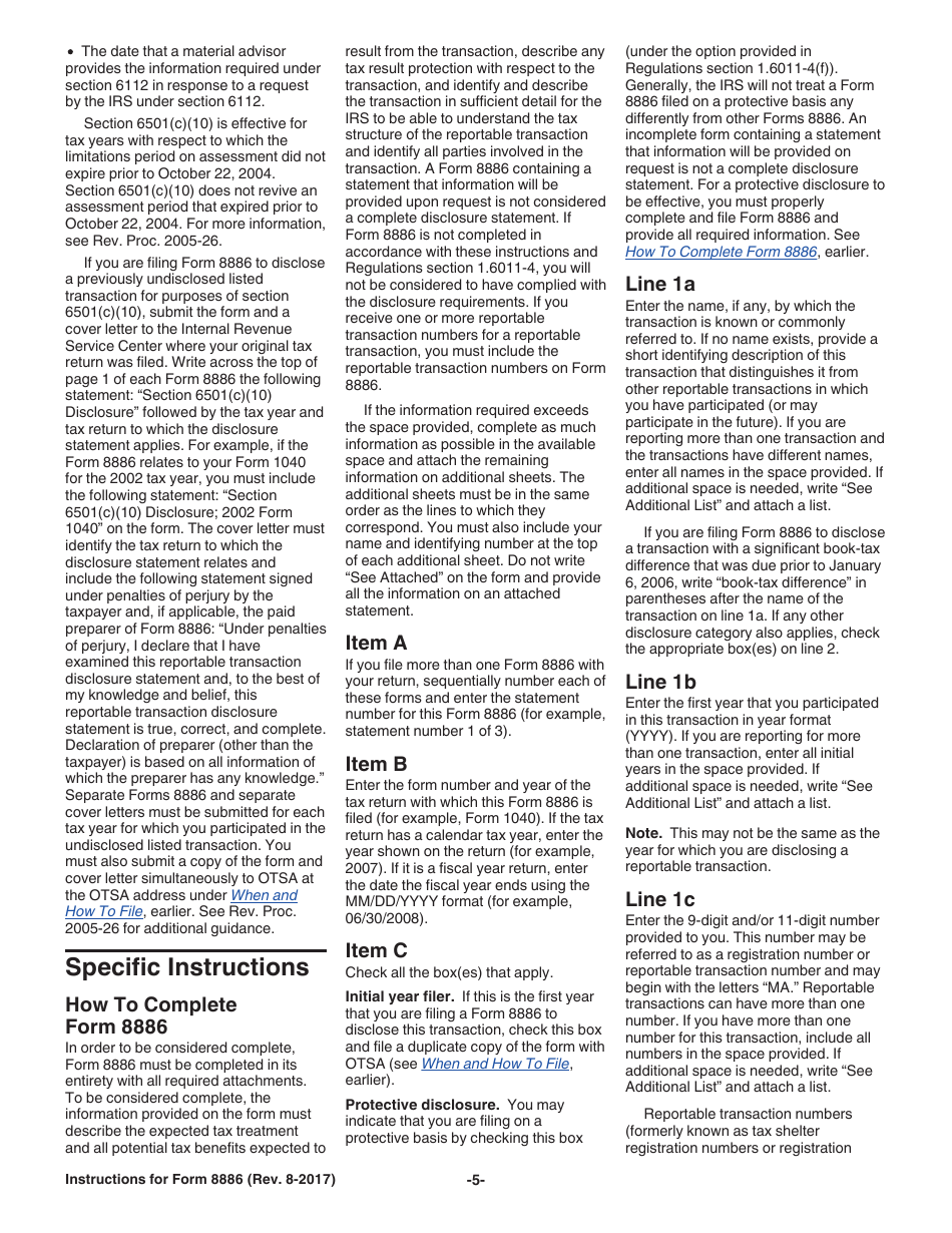 Instructions for IRS Form 8886 Reportable Transaction Disclosure Statement, Page 5