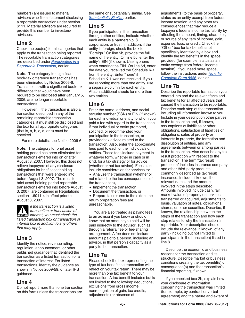 Instructions for IRS Form 8886 Reportable Transaction Disclosure Statement, Page 6