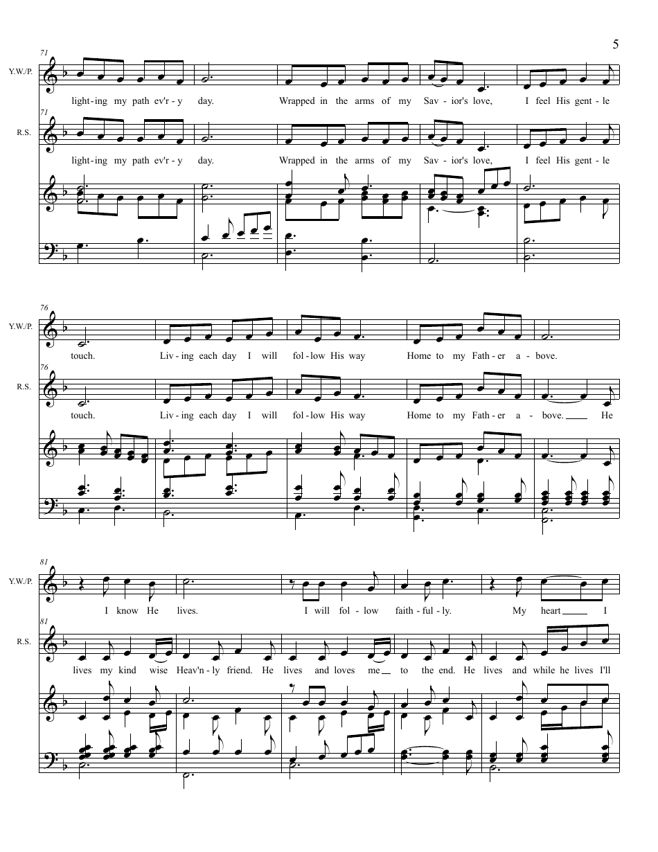 Samuel Medley - I Know That My Savior Loves Me and I Know That My Redeemer Lives Piano Sheet Music, Page 5