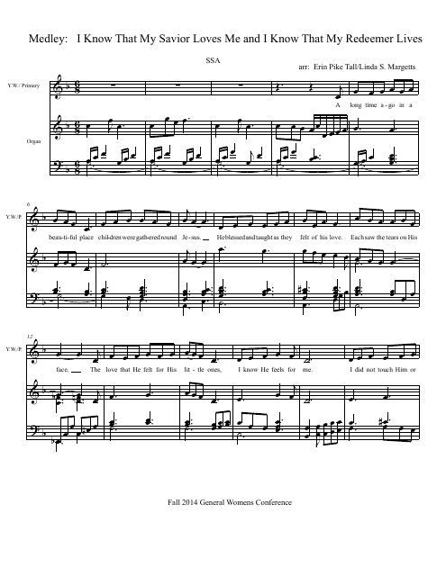Samuel Medley - I Know That My Savior Loves Me Piano Sheet Music Preview Image