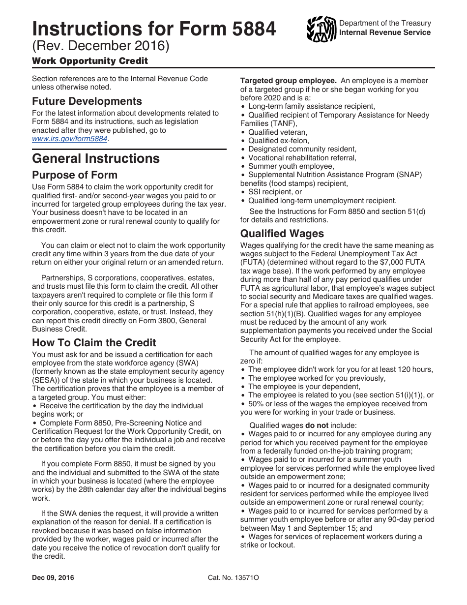 Instructions for IRS Form 5884 Work Opportunity Credit, Page 1