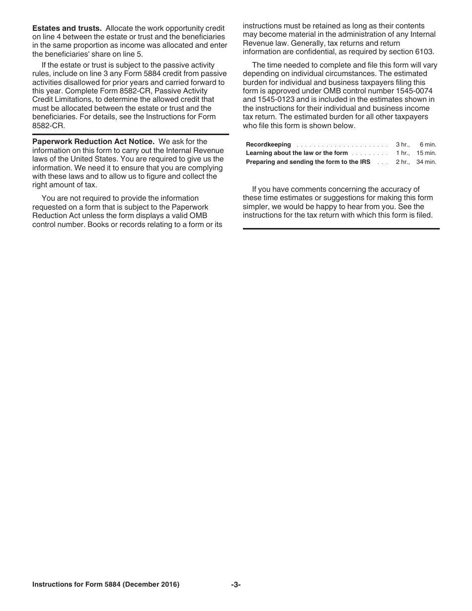 Instructions for IRS Form 5884 Work Opportunity Credit, Page 3