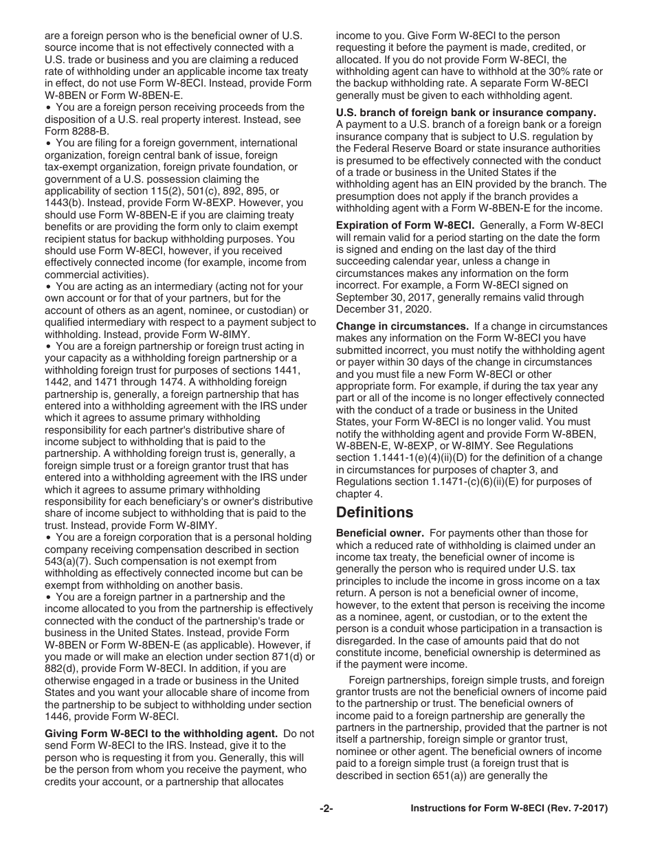 Instructions for IRS Form W-8ECI Certificate of Foreign Persons Claim That Income Is Effectively Connected With the Conduct of a Trade or Business in the United States, Page 2