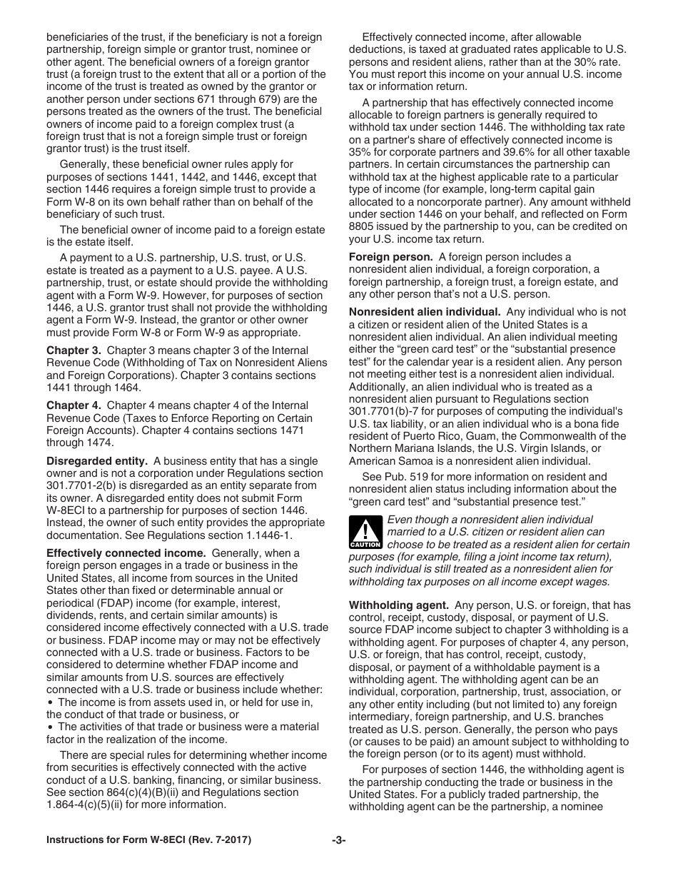 Instructions for IRS Form W-8ECI Certificate of Foreign Persons Claim That Income Is Effectively Connected With the Conduct of a Trade or Business in the United States, Page 3