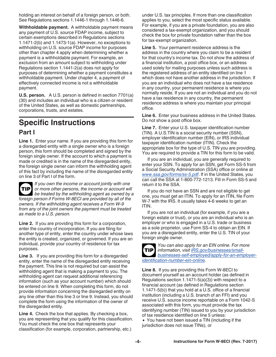 Instructions for IRS Form W-8ECI Certificate of Foreign Persons Claim That Income Is Effectively Connected With the Conduct of a Trade or Business in the United States, Page 4