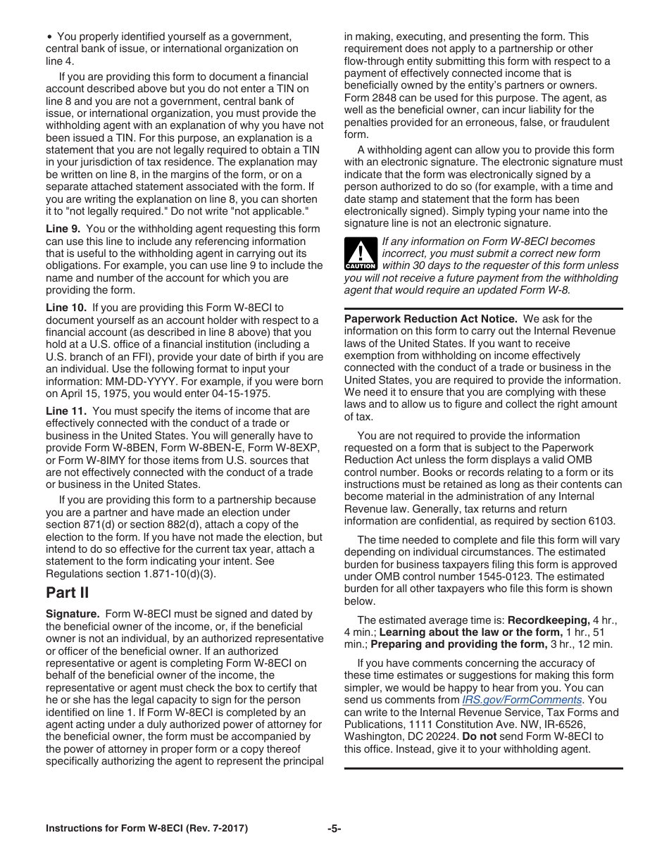 Instructions for IRS Form W-8ECI Certificate of Foreign Persons Claim That Income Is Effectively Connected With the Conduct of a Trade or Business in the United States, Page 5