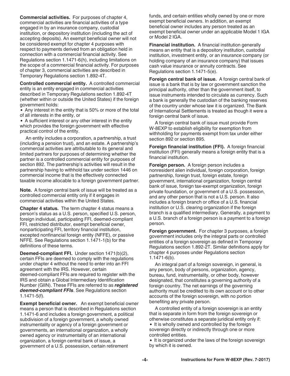 Instructions for IRS Form W-8EXP Certificate of Foreign Government or Other Foreign Organization for United States Tax Withholding and Reporting, Page 4