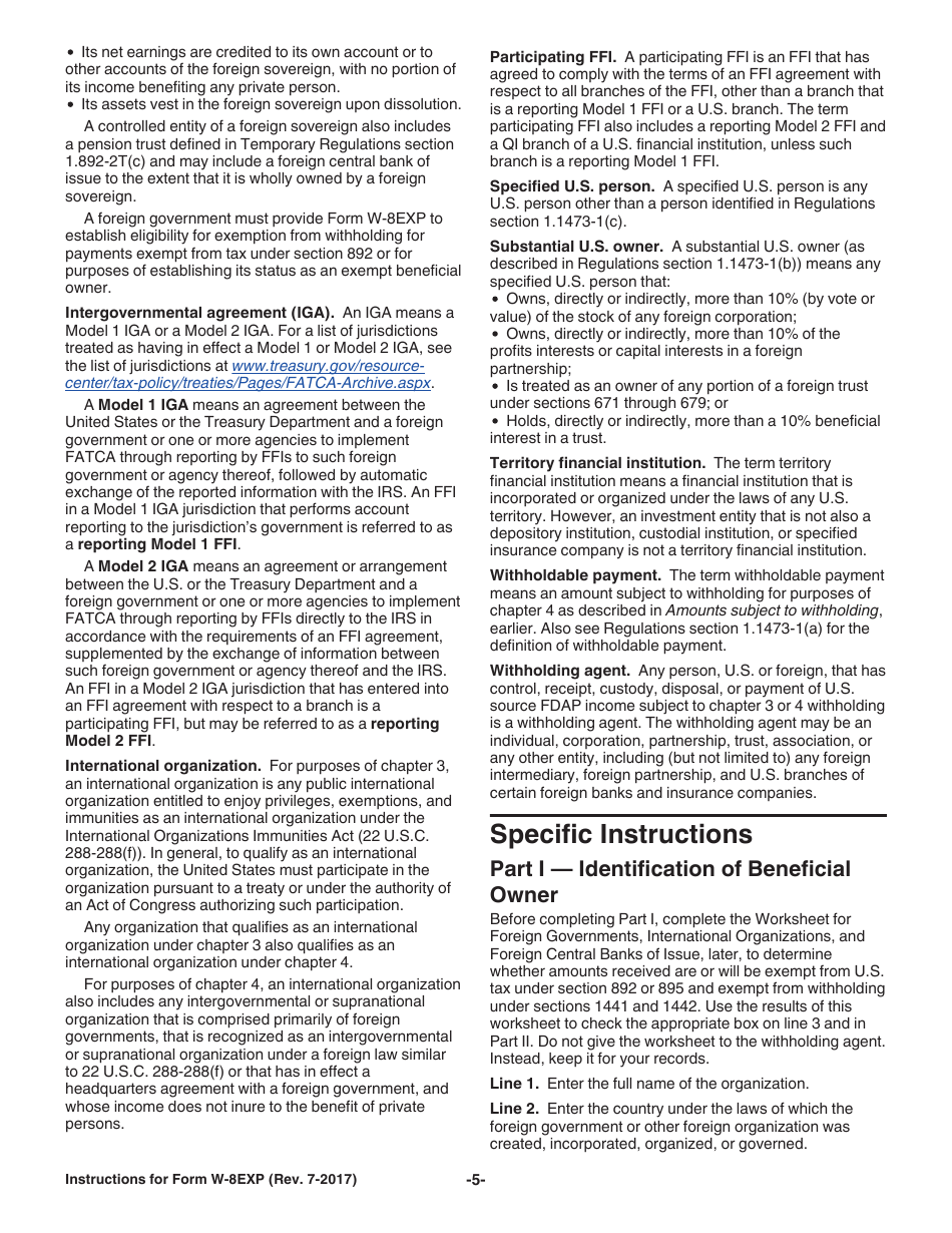 Instructions for IRS Form W-8EXP Certificate of Foreign Government or Other Foreign Organization for United States Tax Withholding and Reporting, Page 5