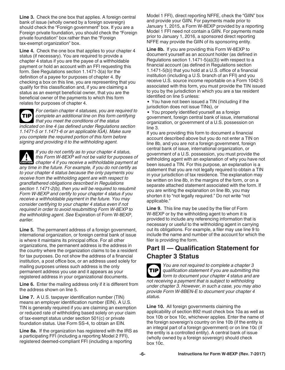 Instructions for IRS Form W-8EXP Certificate of Foreign Government or Other Foreign Organization for United States Tax Withholding and Reporting, Page 6