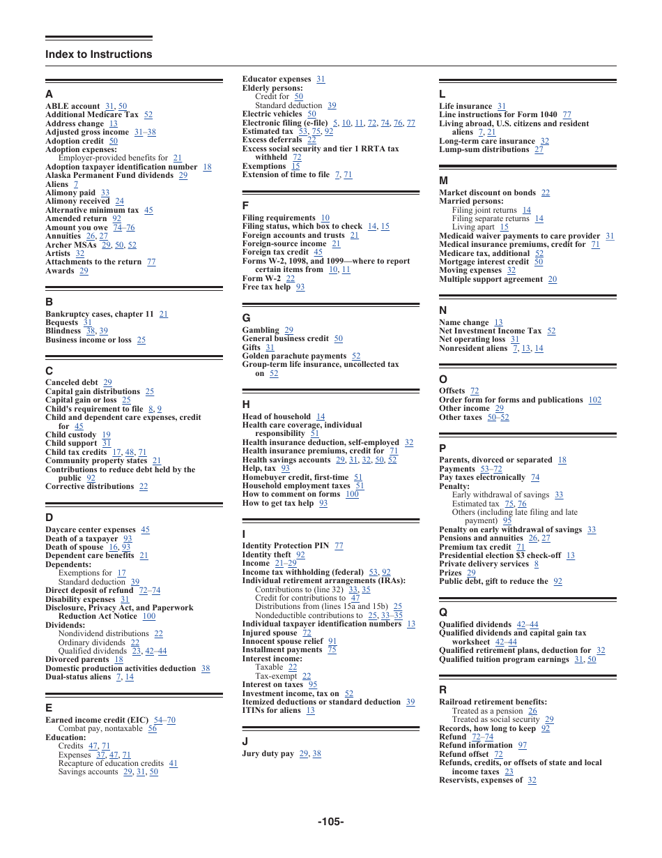 Instructions for IRS Form 1040 U.S. Individual Income Tax Return, Page 105