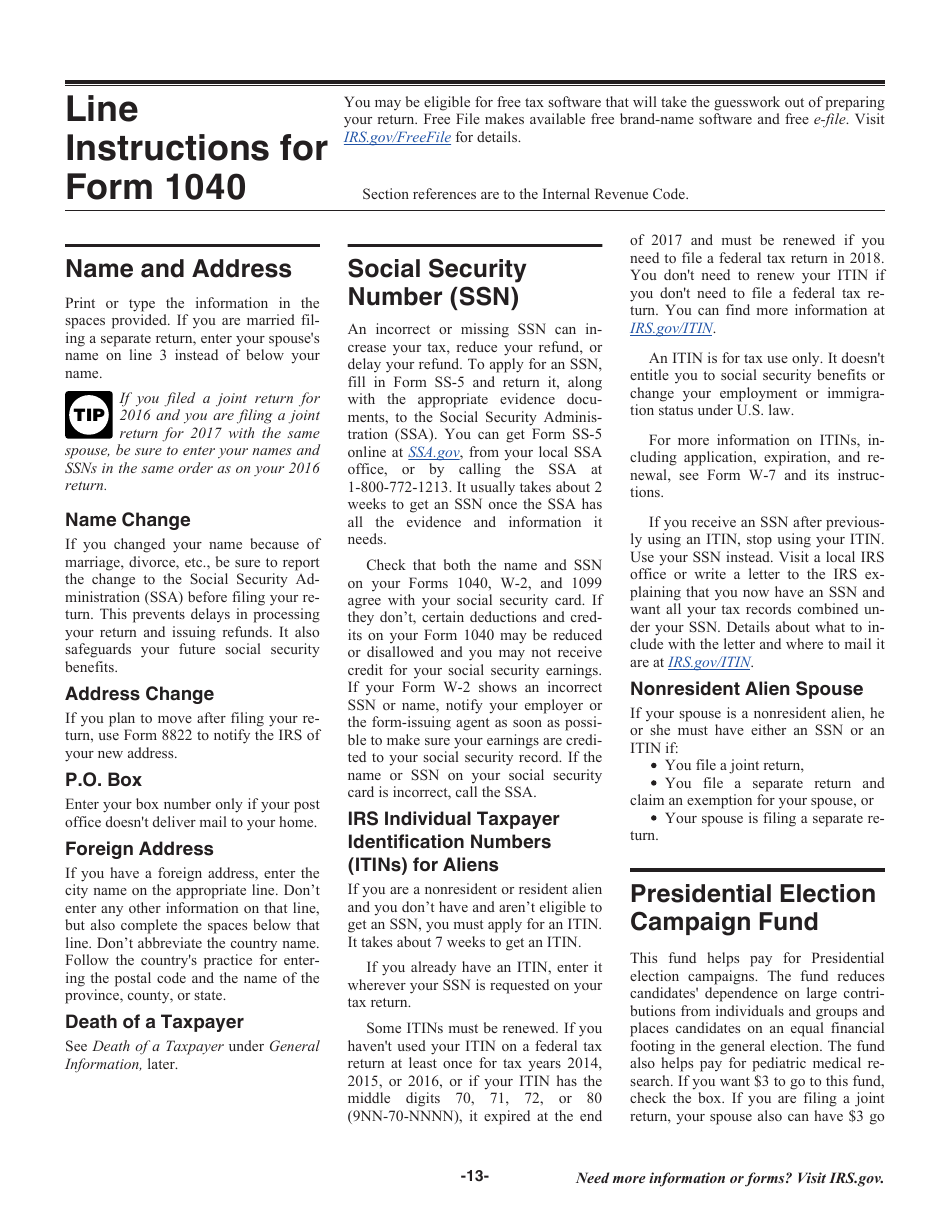 Instructions for IRS Form 1040 U.S. Individual Income Tax Return, Page 13