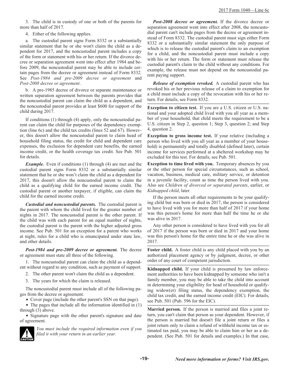 Instructions for IRS Form 1040 U.S. Individual Income Tax Return, Page 19