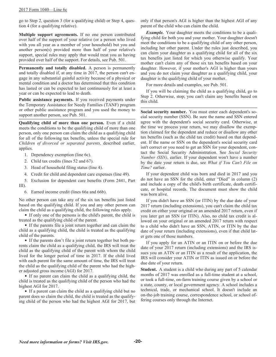 Instructions for IRS Form 1040 U.S. Individual Income Tax Return, Page 20
