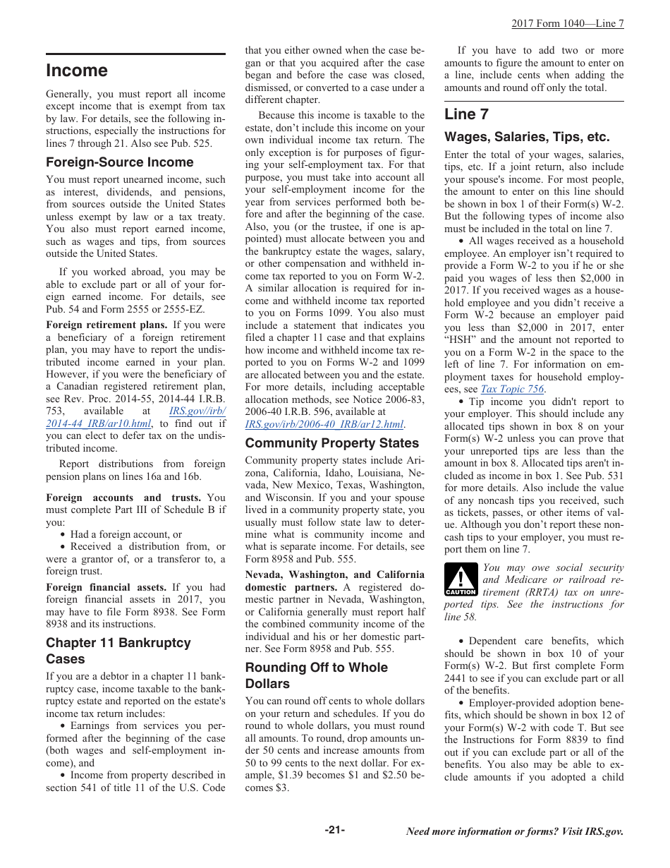 Instructions for IRS Form 1040 U.S. Individual Income Tax Return, Page 21