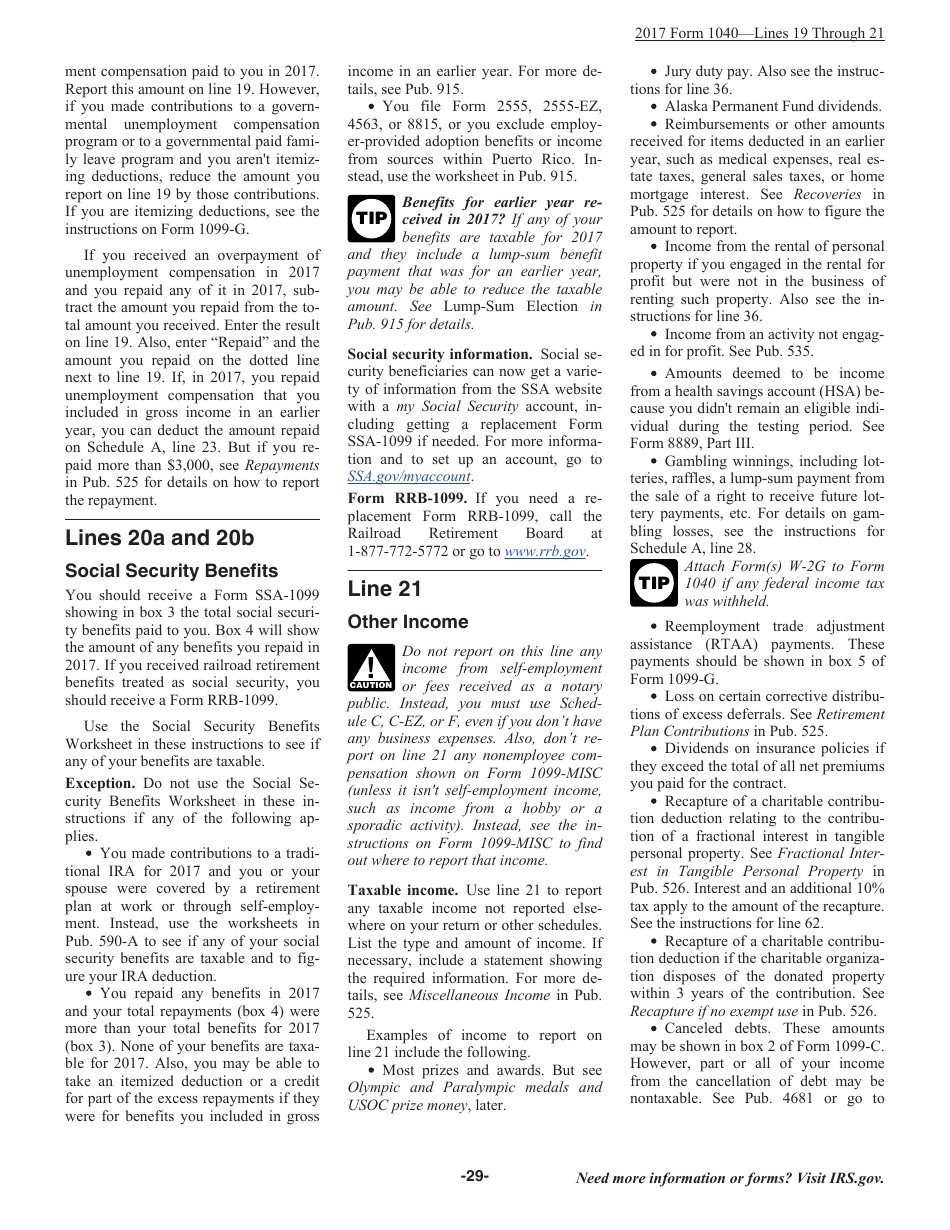 Instructions for IRS Form 1040 U.S. Individual Income Tax Return, Page 29