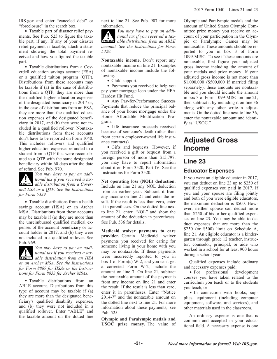 Instructions for IRS Form 1040 U.S. Individual Income Tax Return, Page 31