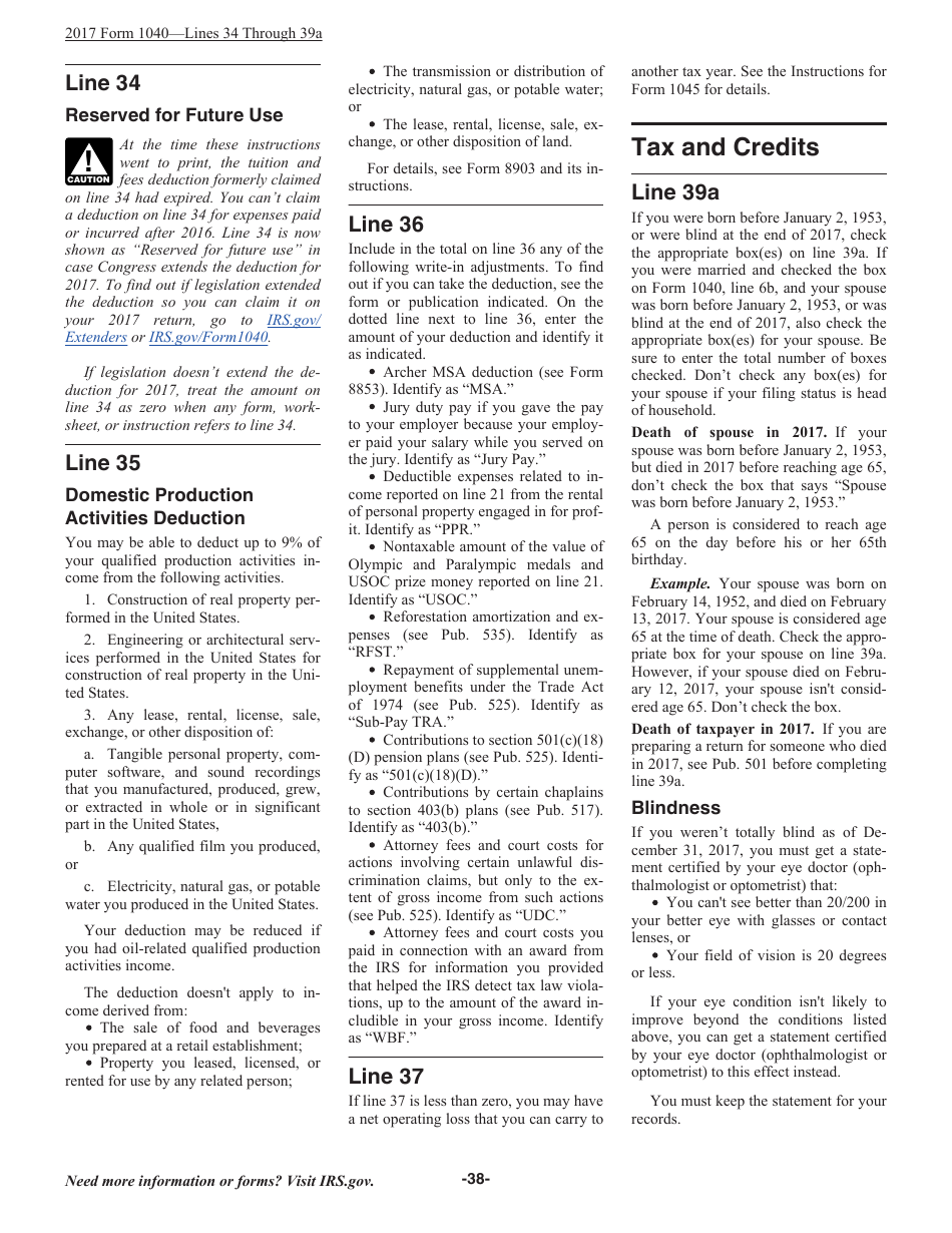 Instructions for IRS Form 1040 U.S. Individual Income Tax Return, Page 38