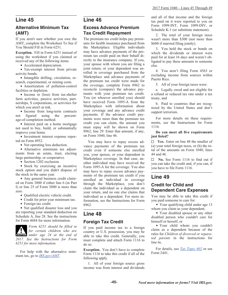 Instructions for IRS Form 1040 U.S. Individual Income Tax Return, Page 45