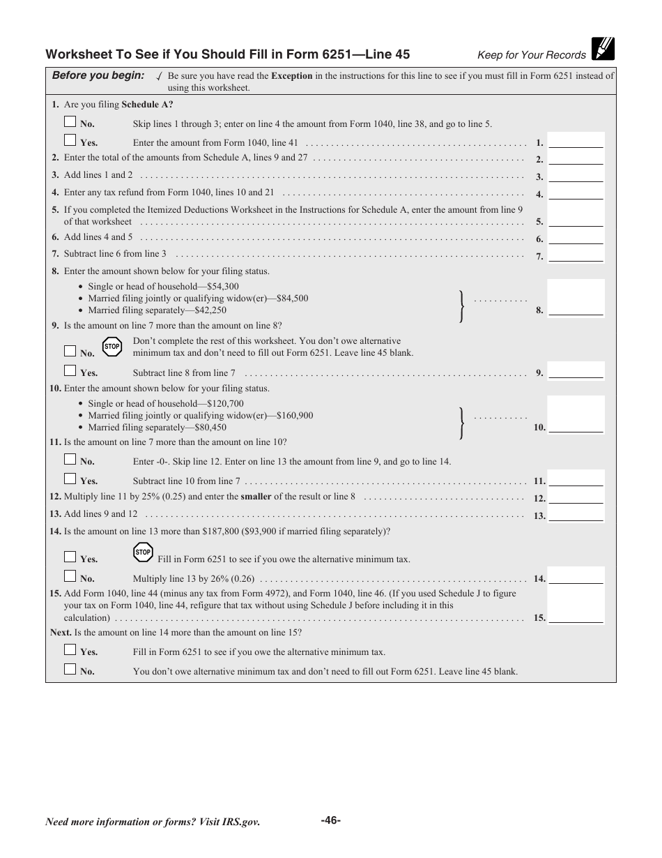 Instructions for IRS Form 1040 U.S. Individual Income Tax Return, Page 46