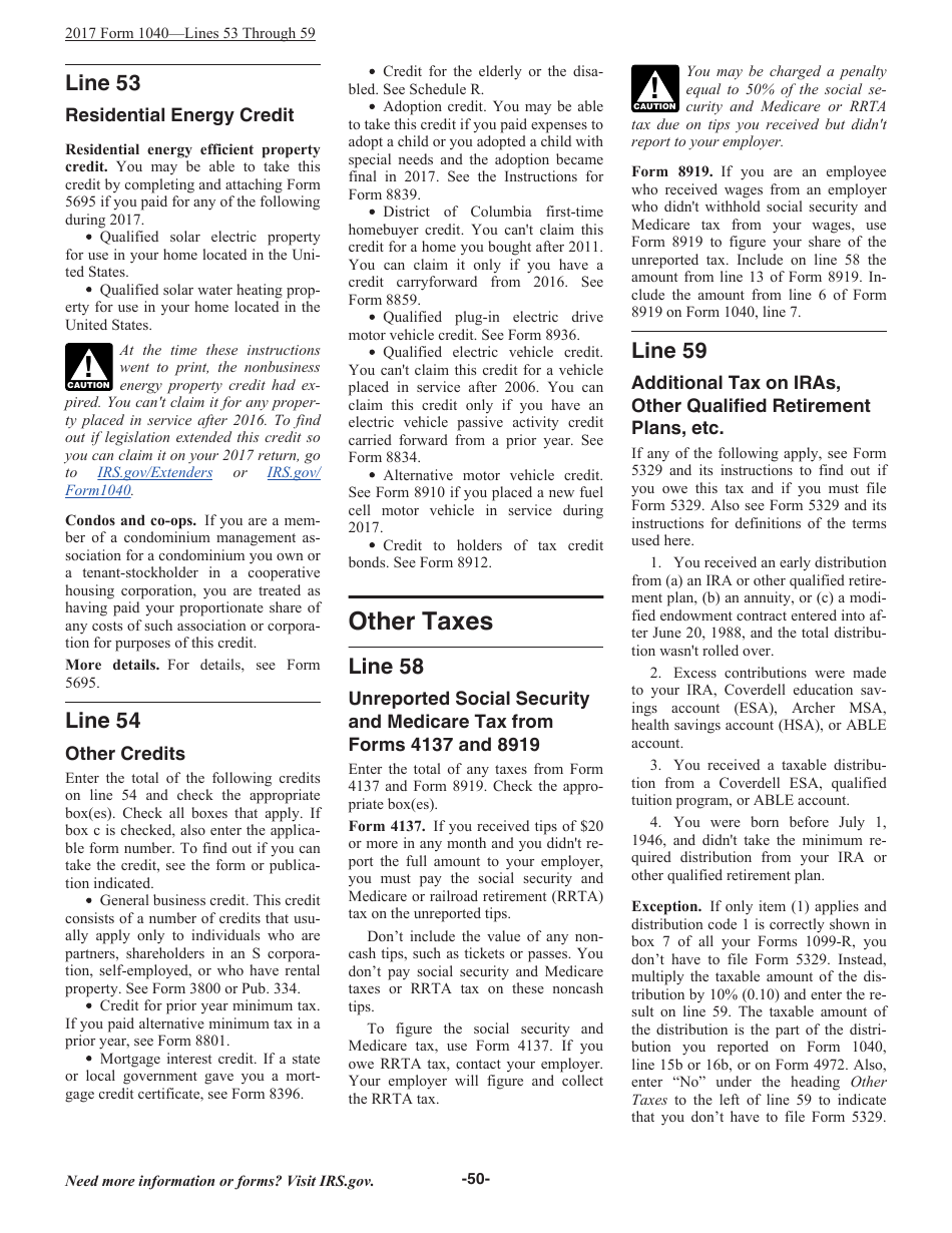 Instructions for IRS Form 1040 U.S. Individual Income Tax Return, Page 50