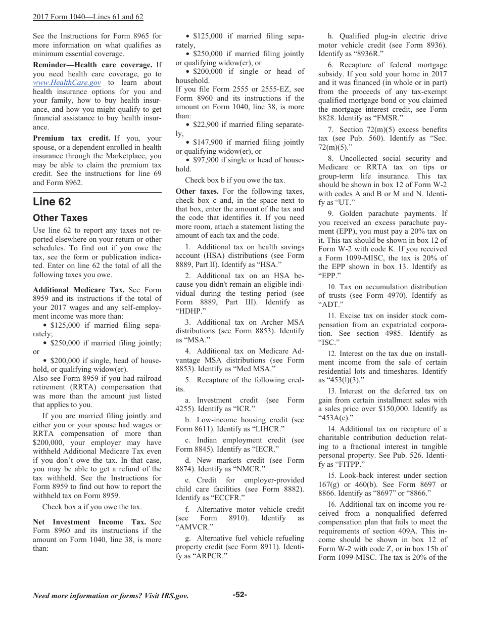 Instructions for IRS Form 1040 U.S. Individual Income Tax Return, Page 52
