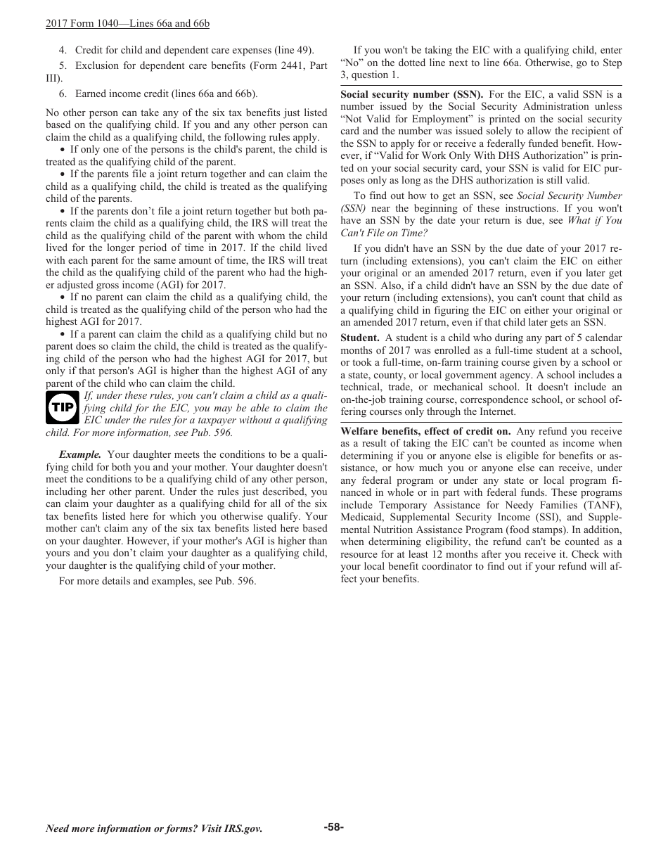 Instructions for IRS Form 1040 U.S. Individual Income Tax Return, Page 58