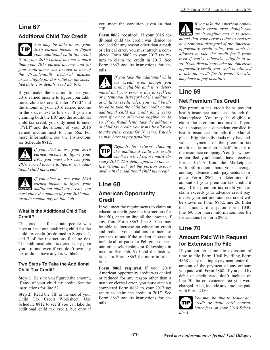 Instructions for IRS Form 1040 U.S. Individual Income Tax Return, Page 71