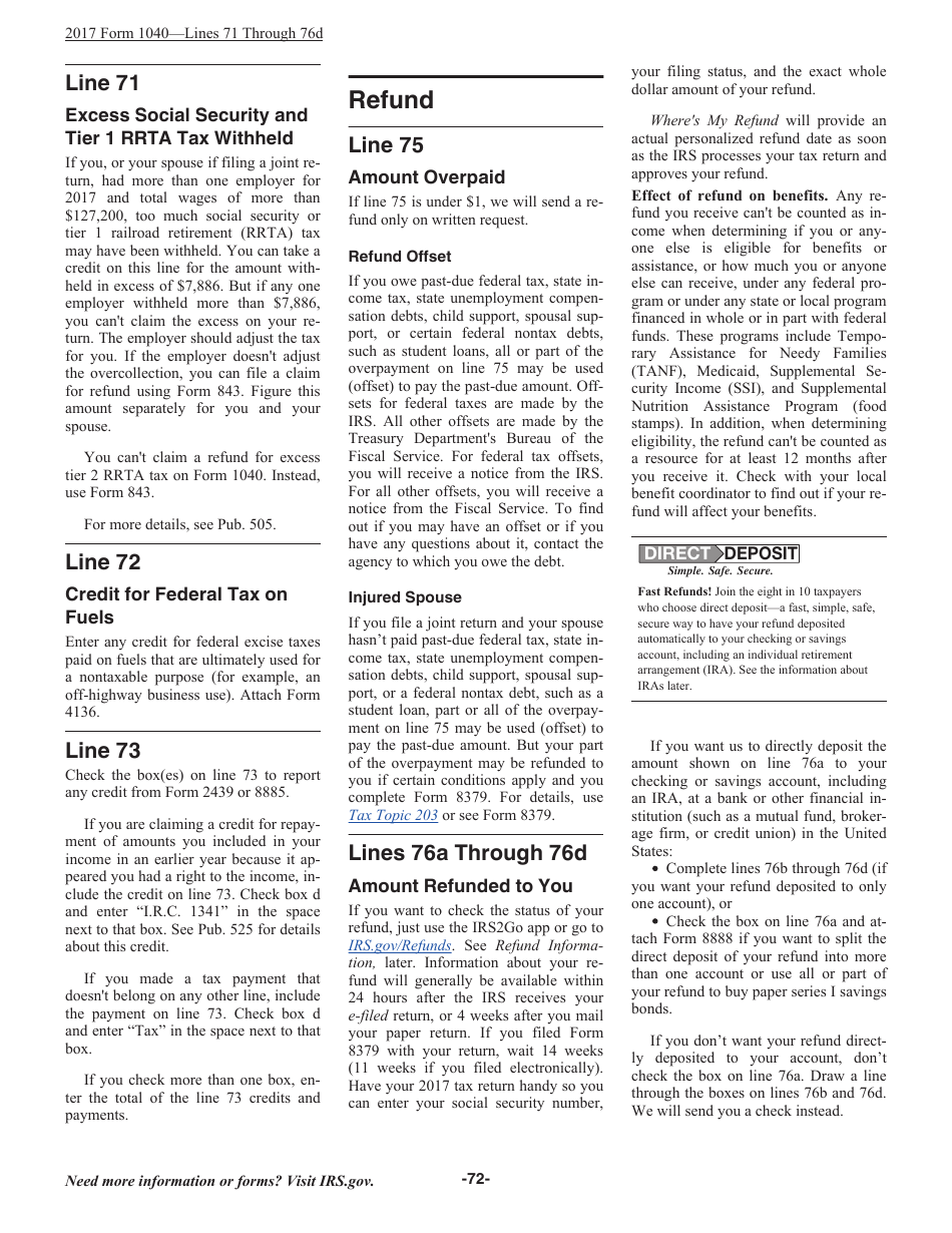 Instructions for IRS Form 1040 U.S. Individual Income Tax Return, Page 72