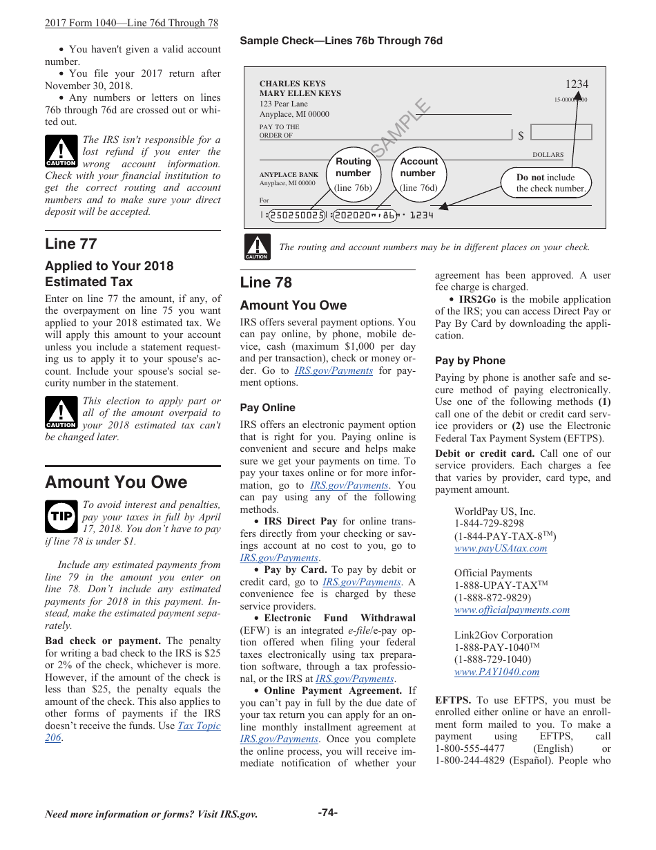 Instructions for IRS Form 1040 U.S. Individual Income Tax Return, Page 74