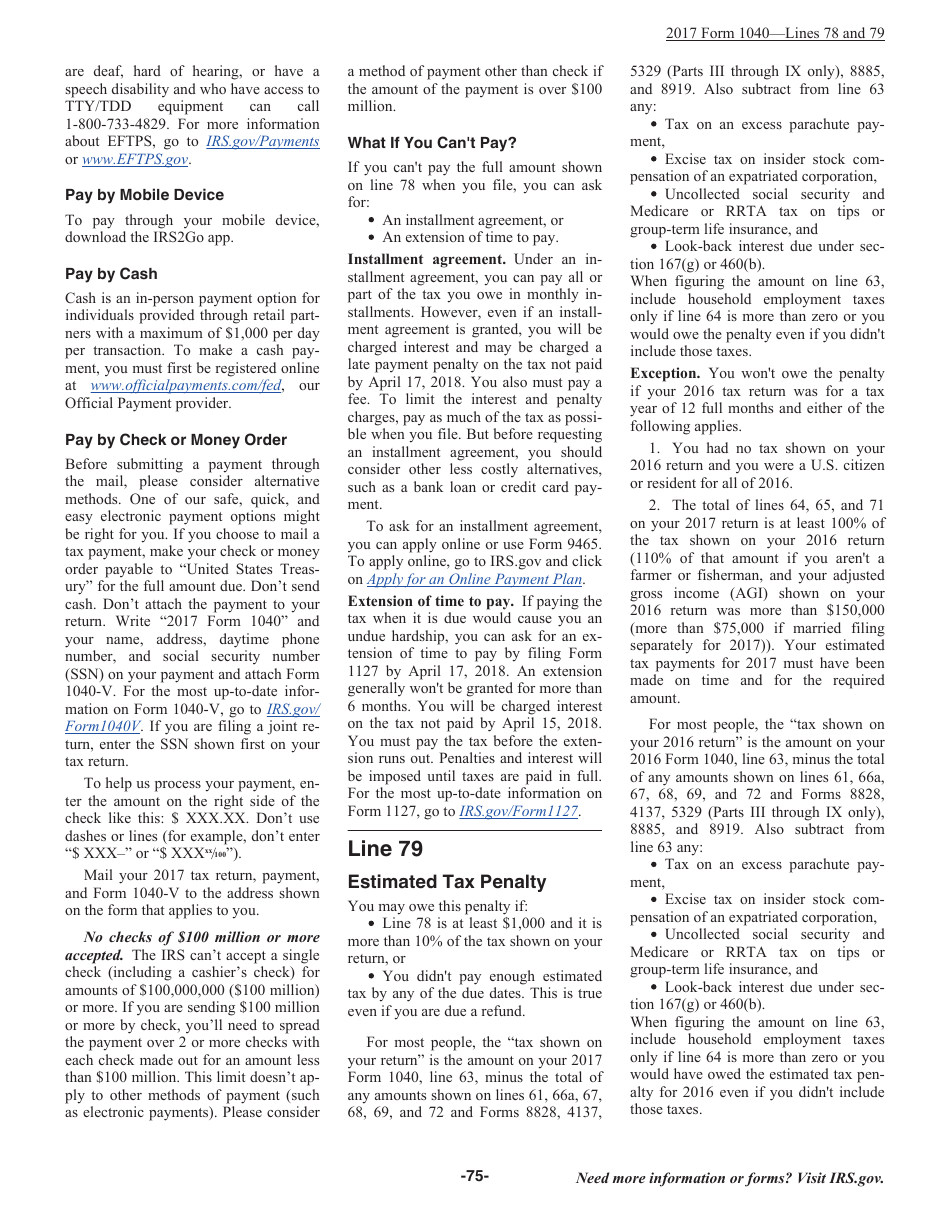 Instructions for IRS Form 1040 U.S. Individual Income Tax Return, Page 75