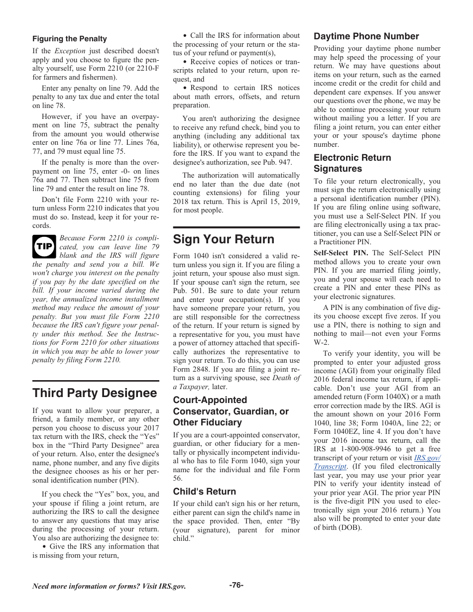 Instructions for IRS Form 1040 U.S. Individual Income Tax Return, Page 76