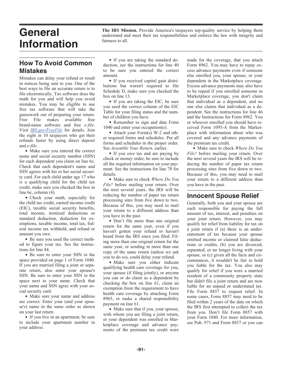 Instructions for IRS Form 1040 U.S. Individual Income Tax Return, Page 91