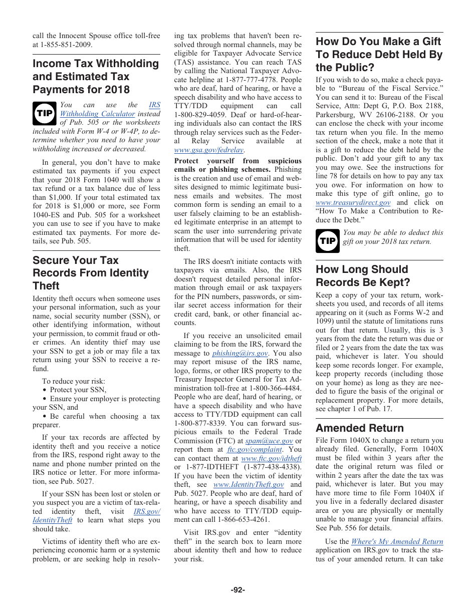 Instructions for IRS Form 1040 U.S. Individual Income Tax Return, Page 92