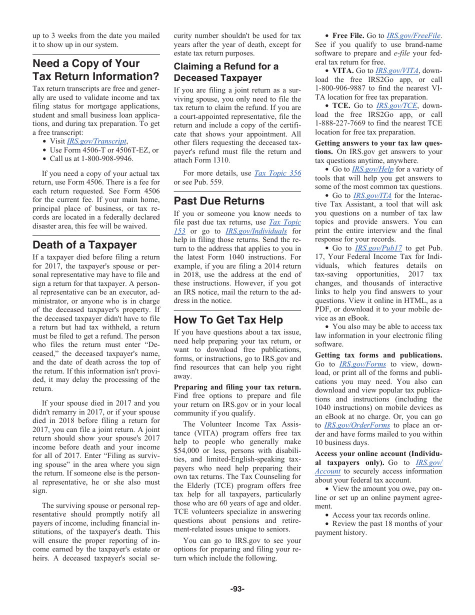 Instructions for IRS Form 1040 U.S. Individual Income Tax Return, Page 93