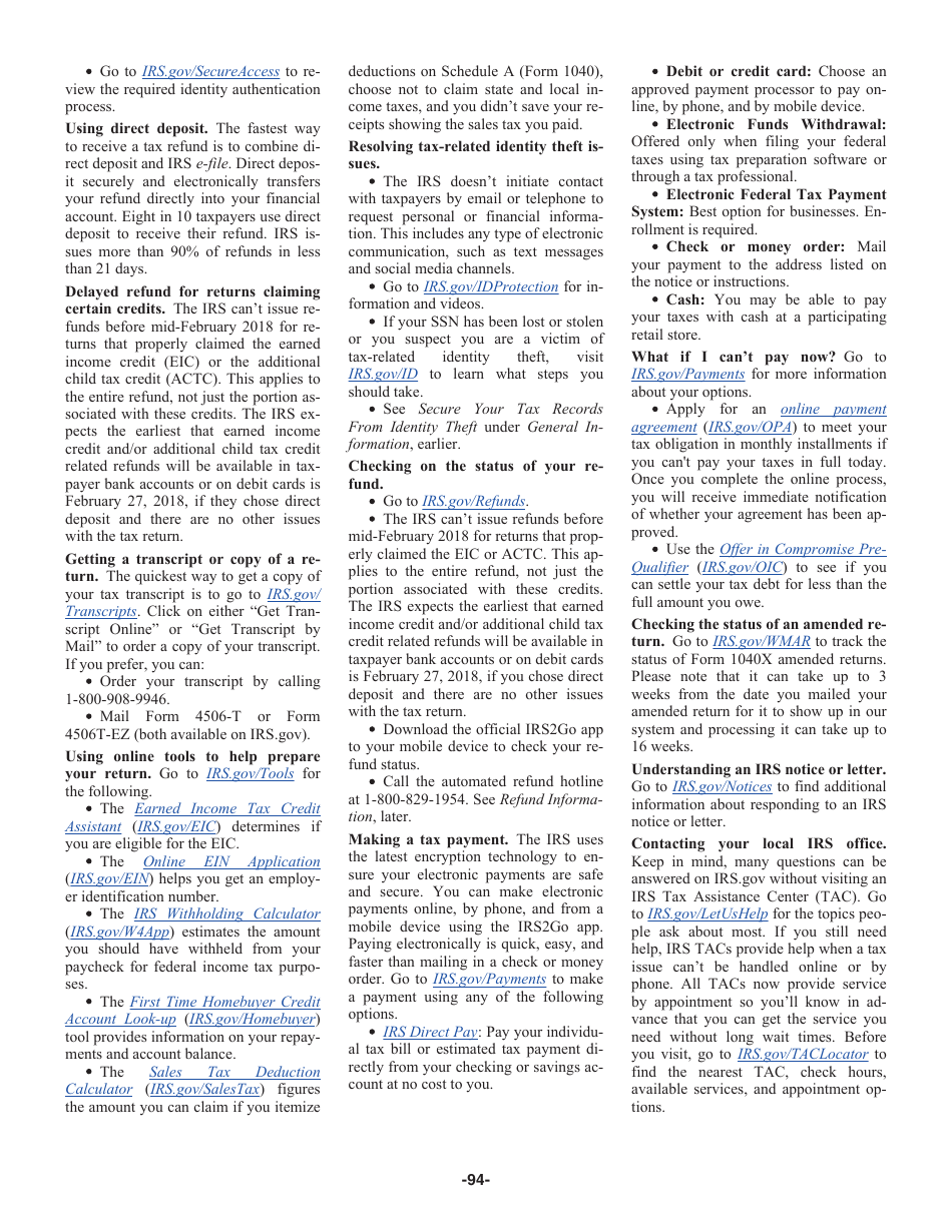 Instructions for IRS Form 1040 U.S. Individual Income Tax Return, Page 94