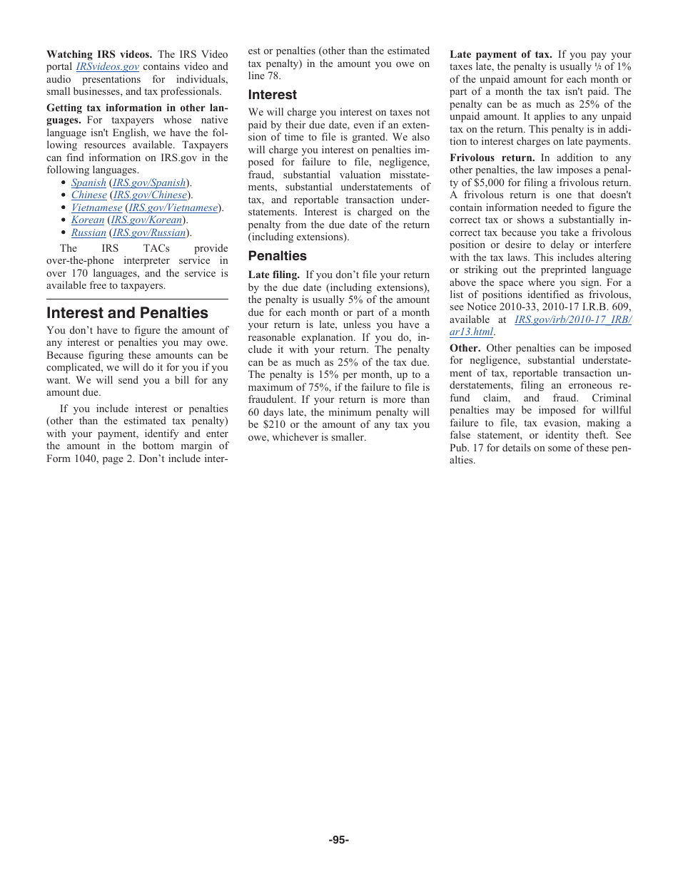 Instructions for IRS Form 1040 U.S. Individual Income Tax Return, Page 95