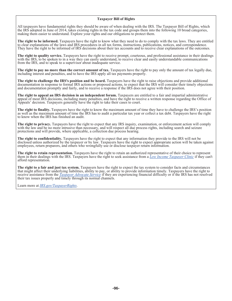 Instructions for IRS Form 1040 U.S. Individual Income Tax Return, Page 96