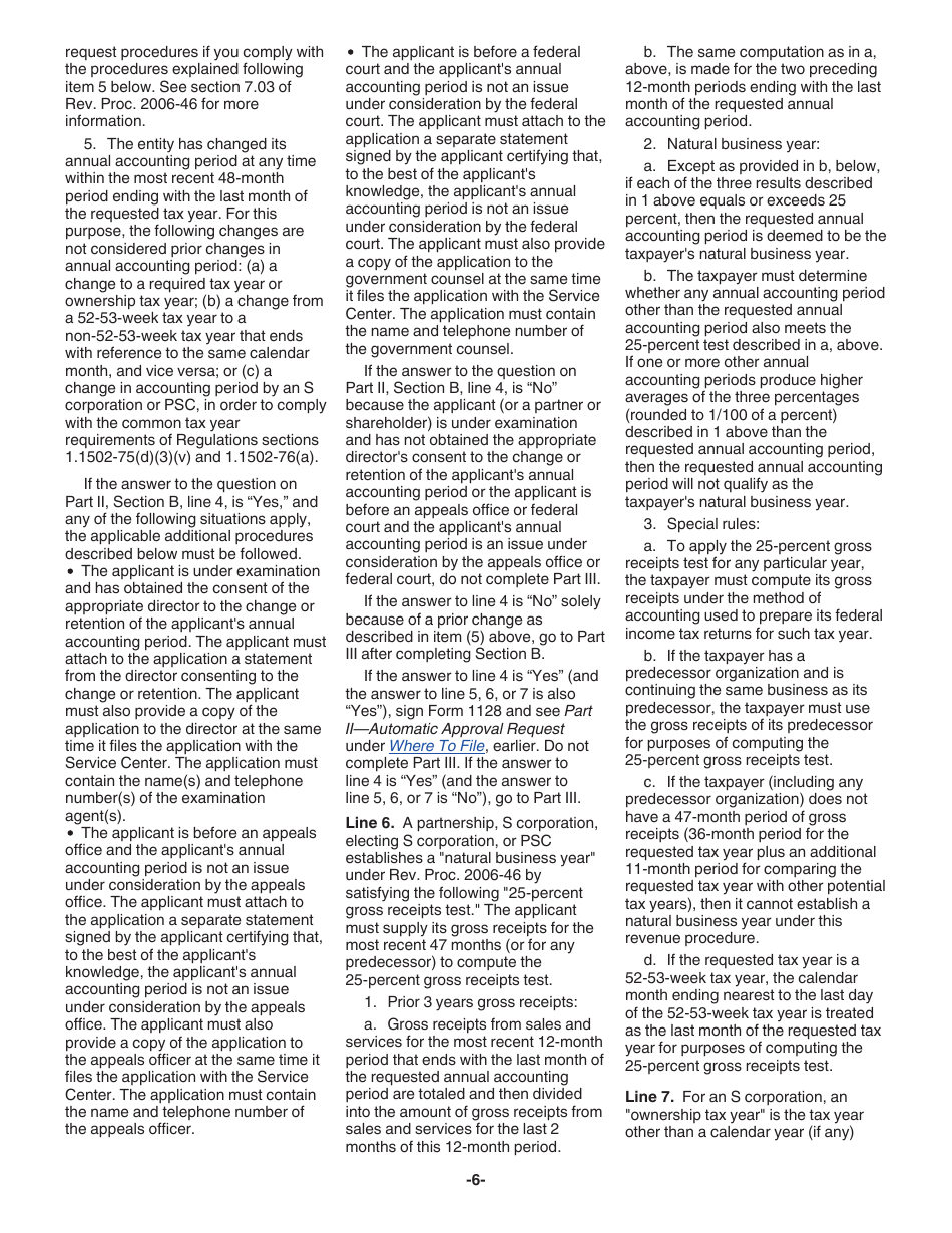 Instructions for IRS Form 1128 Application to Adopt, Change, or Retain a Tax Year, Page 6