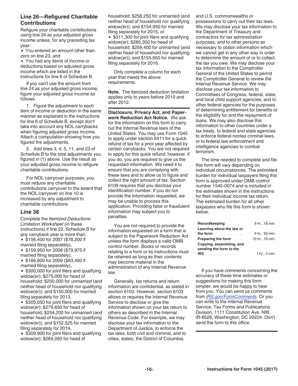 Instructions for IRS Form 1045 Application for Tentative Refund, Page 10