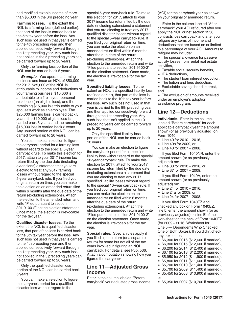 Instructions for IRS Form 1045 Application for Tentative Refund, Page 4