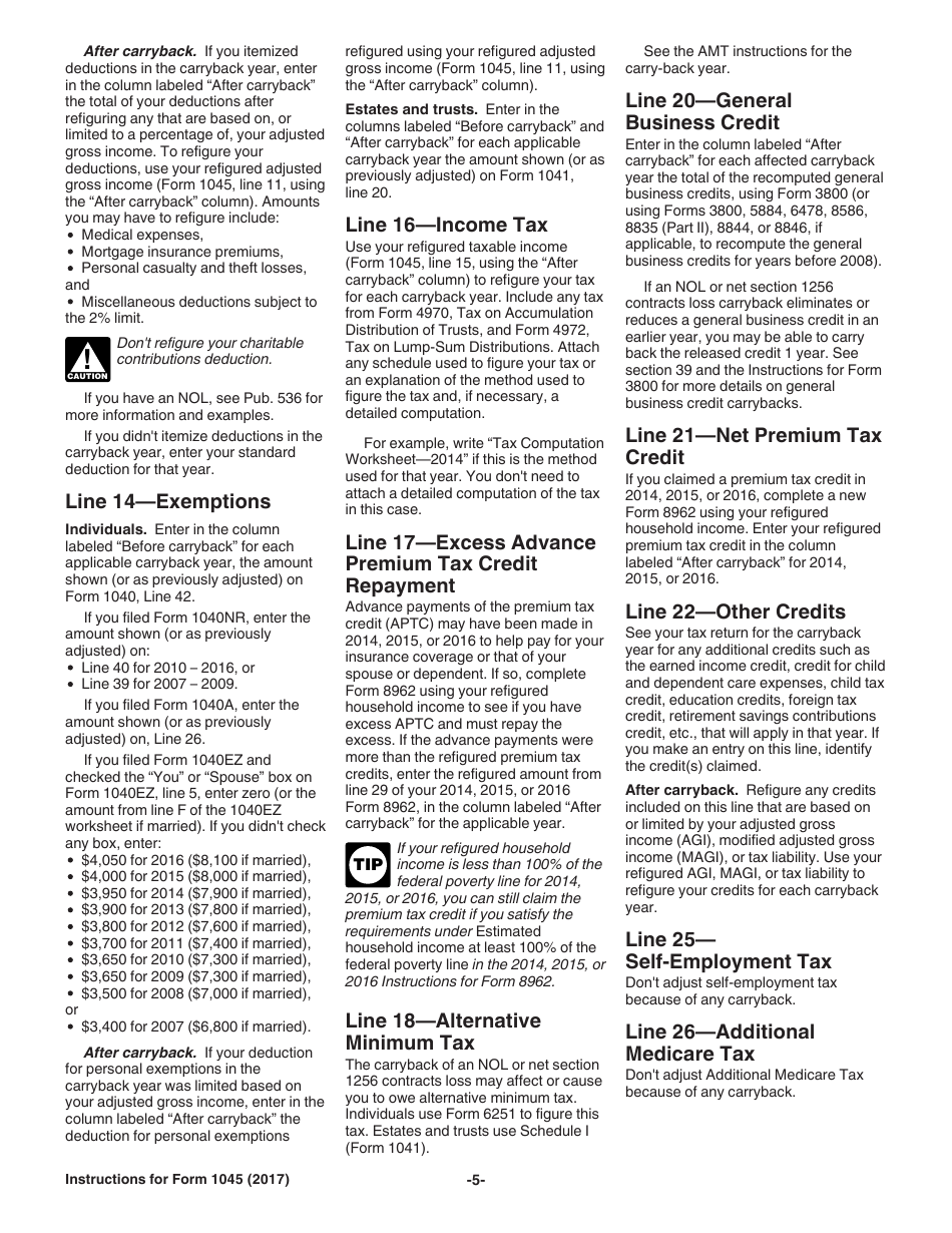 Instructions for IRS Form 1045 Application for Tentative Refund, Page 5
