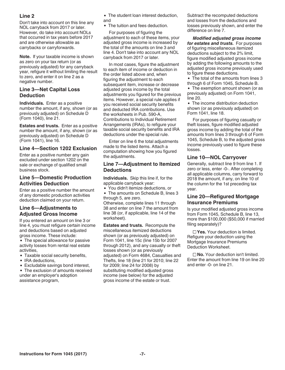 Instructions for IRS Form 1045 Application for Tentative Refund, Page 7