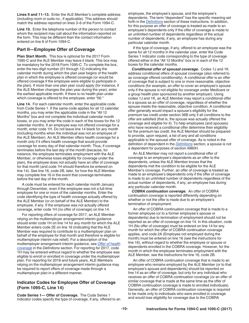 Instructions for IRS Form 1094-C, 1095-C, Page 10